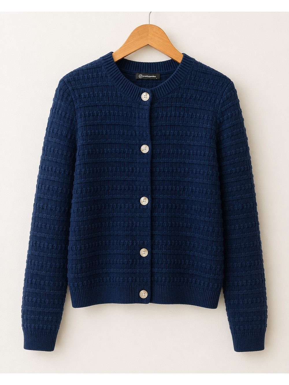 PrettyGarden Navy Blue Cotton Knit Cardigan Sweater Size L
